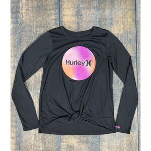 Hurley Girls Size XL 16 Crossed Hem Long Sleeve Black Logo Tee!